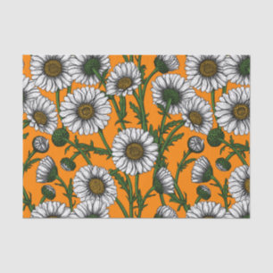 Papier Mousseline Marguerites sur orange