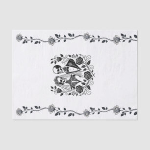 Papier Mousseline Mariage à squelette floral rose vigne noir blanc