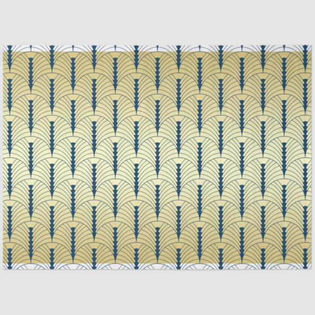 Papier Mousseline Mariage Art déco Gold Blue Palmetto Motif (Recto)