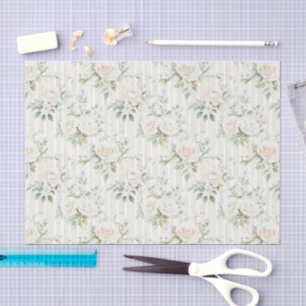 Papier Mousseline Mariage aux rayures florales de roses blanches aux