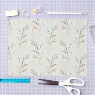 Papier Mousseline Mariage Blanc Crème Hibiscus Floral Douche de Mari