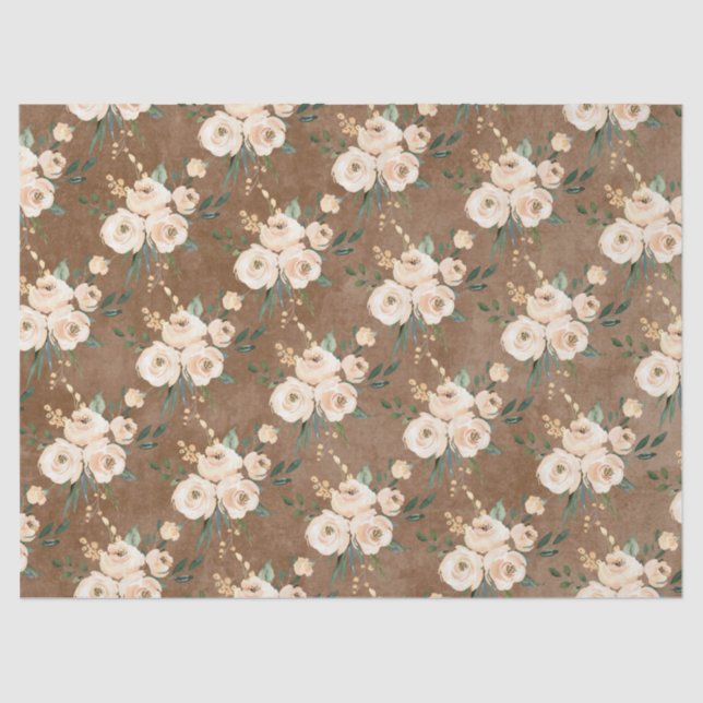 Papier Mousseline Mariage Brown beige floral (Recto)