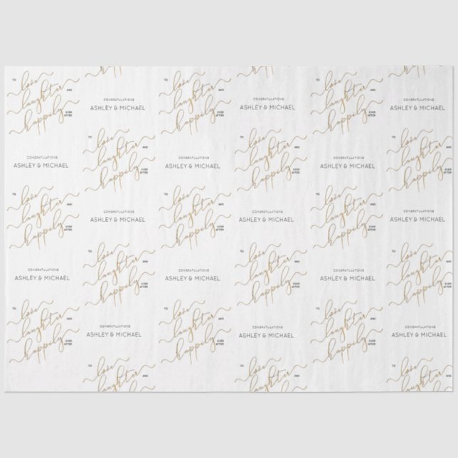 Papier Mousseline Mariage Calligraphié Happily Ever After Or (Recto)
