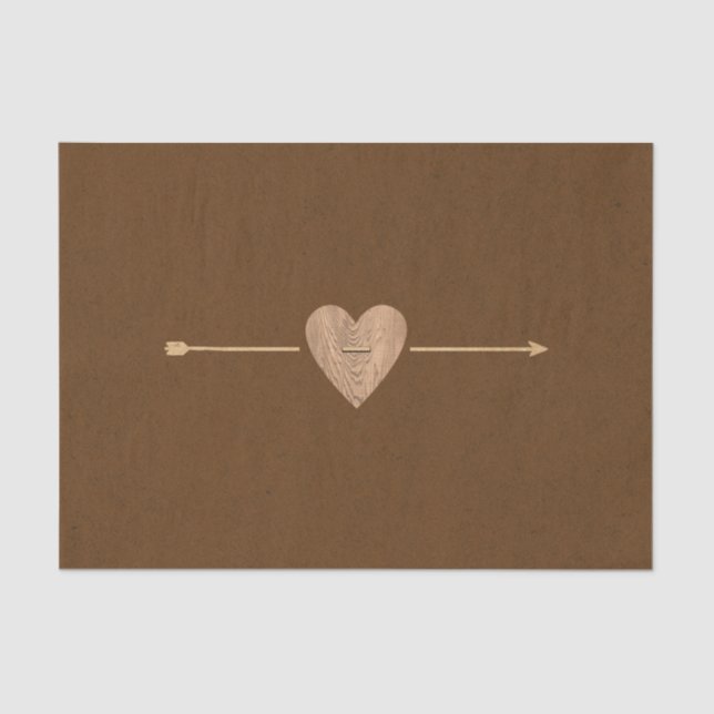 Papier Mousseline Mariage Champêtre Marron Kraft Cœur Flèche (Recto)