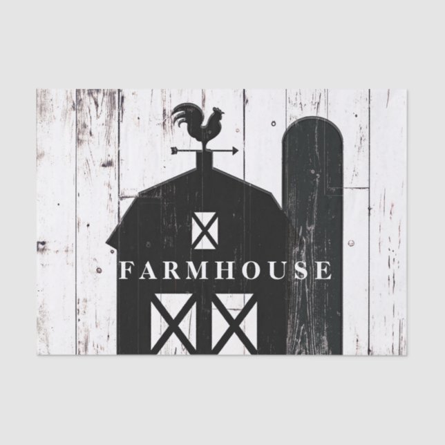 Papier Mousseline Mariage de Ferme Rustique Bois Blanc Grange Noire (Recto)