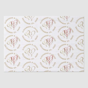 Papier Mousseline Mariage de la mariée Date Gold Embossé Coeur
