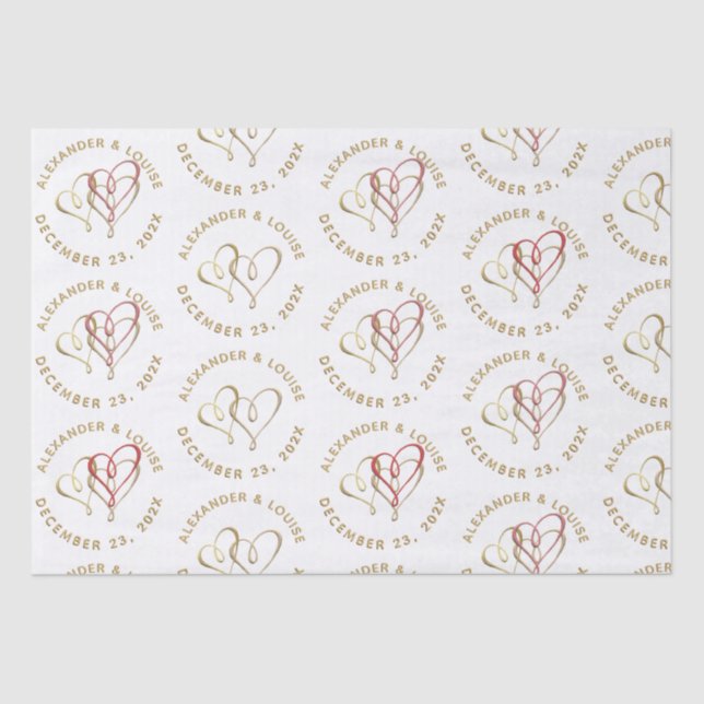 Papier Mousseline Mariage de la mariée Date Gold Embossé Coeur (Recto)