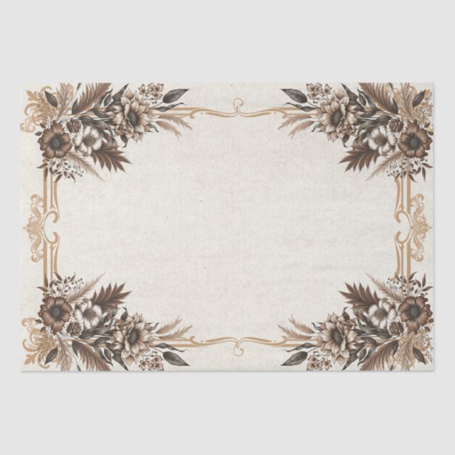 Papier Mousseline Mariage Élégant Vintage Bohème Floral (Recto)