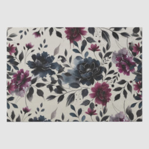 Papier Mousseline Mariage Fleur Bleu Minuit Bourgogne Encre Amande