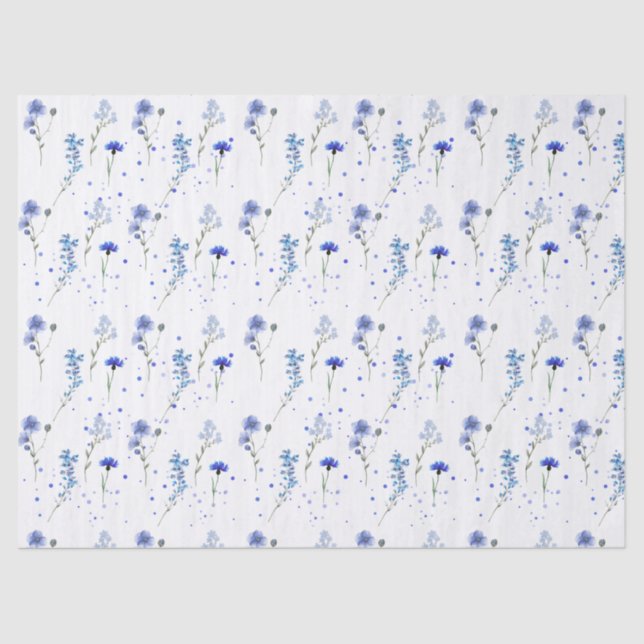 Papier Mousseline Mariage Fleur sauvage bleu eau (Recto)