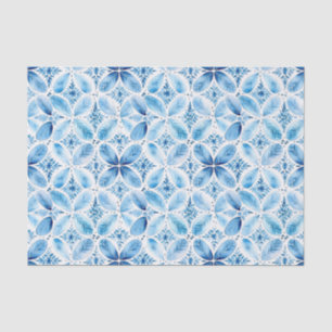 Papier Mousseline Mariage Fleurie en Batik Bleu Blanc