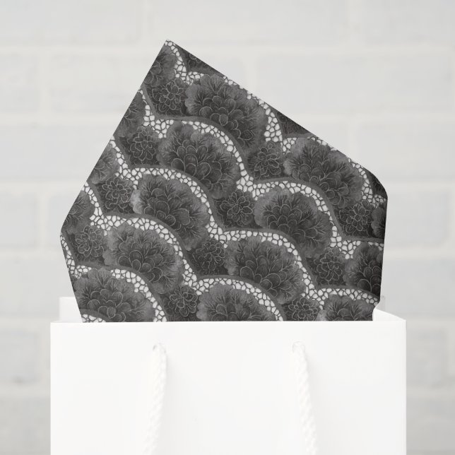Papier Mousseline Mariage Fleurie Noir et Blanc (Sac cadeau)