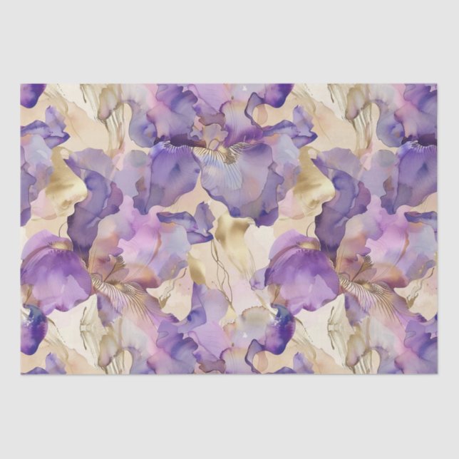 Papier Mousseline Mariage Fleuris Iris Violet Or Romantique (Recto)