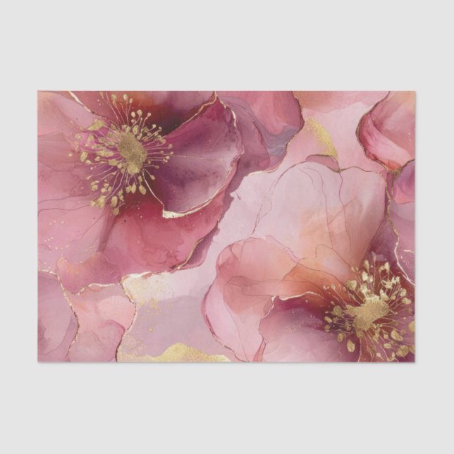 Papier Mousseline Mariage Fleurs Rose Pâle Bourgogne Doré Douche de  (Recto)