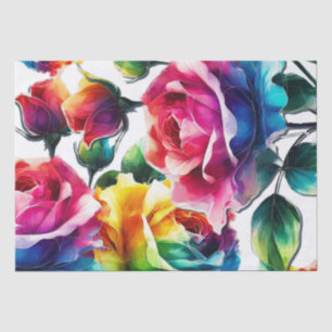 Papier Mousseline Mariage Fleurs Vibrantes Roses Arc-en-ciel Noir & 