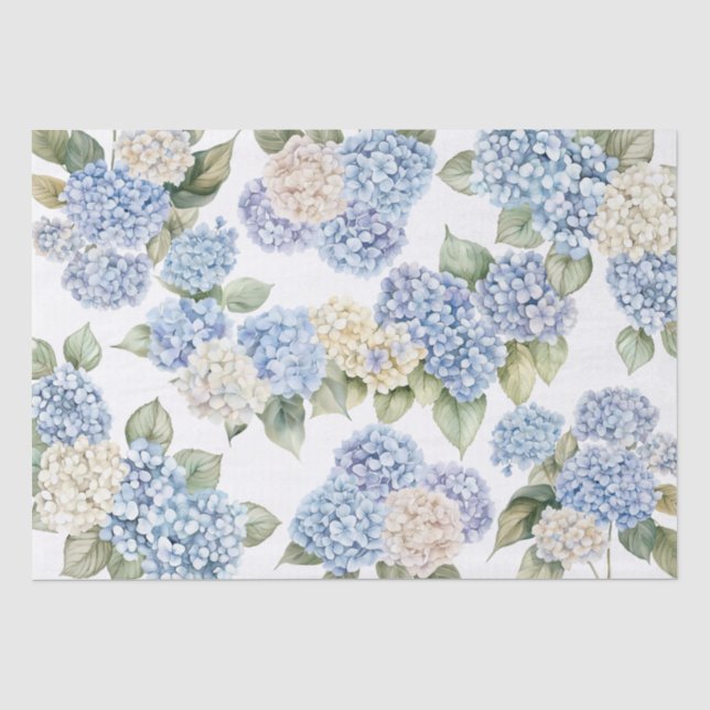 Papier Mousseline Mariage Floral Aquarelle Hydrangea Bleu (Recto)