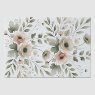 Papier Mousseline Mariage Floral Aquarelle Vert Olive Kaki