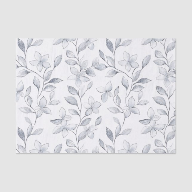 Papier Mousseline Mariage floral blanc argenté (Recto)