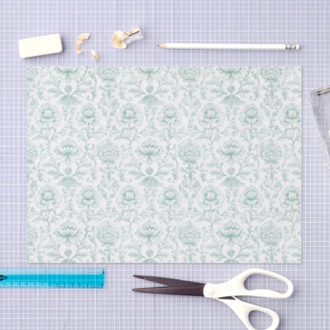 Papier Mousseline Mariage Floral Blanc Menthe Chic (Artisanat)