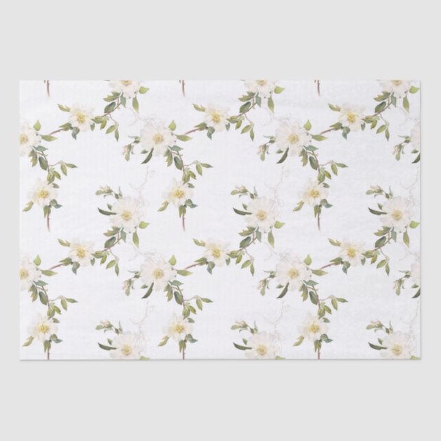 Papier Mousseline Mariage floral blanc romantique (Recto)