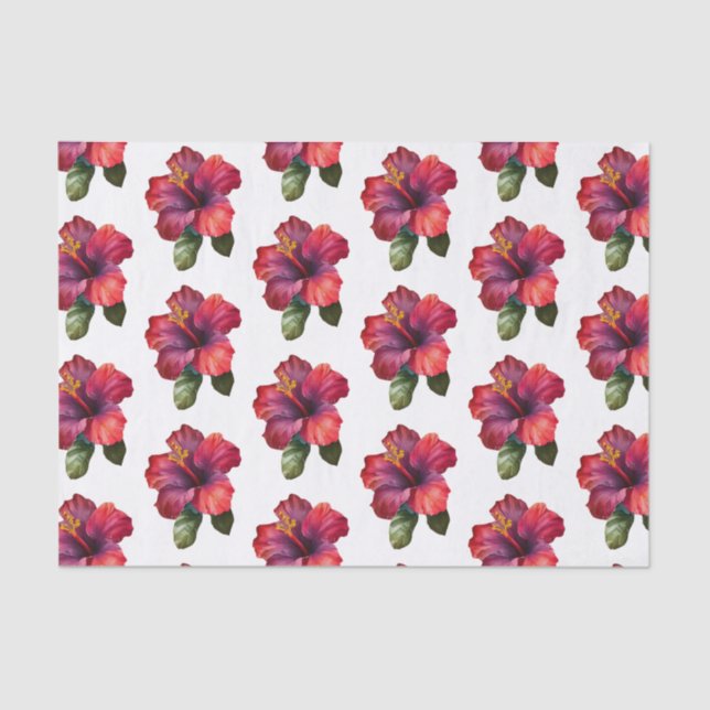 Papier Mousseline Mariage Floral d'Hibiscus Tropical Rouge (Recto)