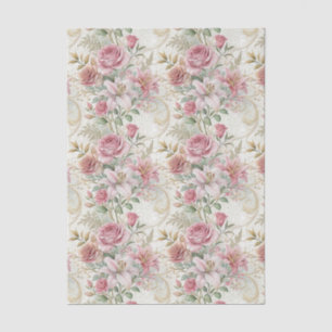 Papier Mousseline Mariage Floral Élégant Vintage Rose Or