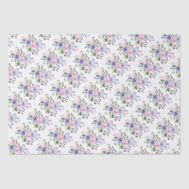Papier Mousseline Mariage floral lavande rose pourpre (Recto)
