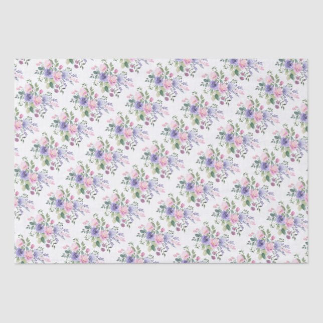 Papier Mousseline Mariage Floral Lavande Rose Violet (Recto)