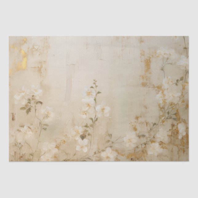 Papier Mousseline Mariage floral romantique blanc crème (Recto)
