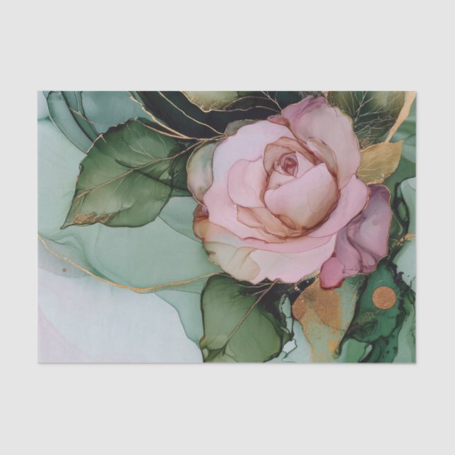 Papier Mousseline Mariage floral rose et or blanc romantique (Recto)