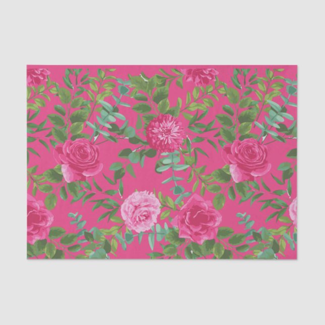Papier Mousseline Mariage floral rose vif (Recto)