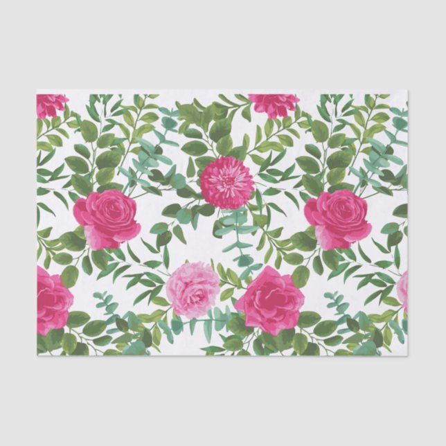 Papier Mousseline Mariage floral rose vif (Recto)