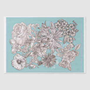 Papier Mousseline Mariage Moderne Bleu Turquoise Floral Vintage