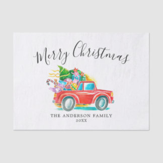 Papier Mousseline Mariage Noël Vintage Camion rouge Nom de famille