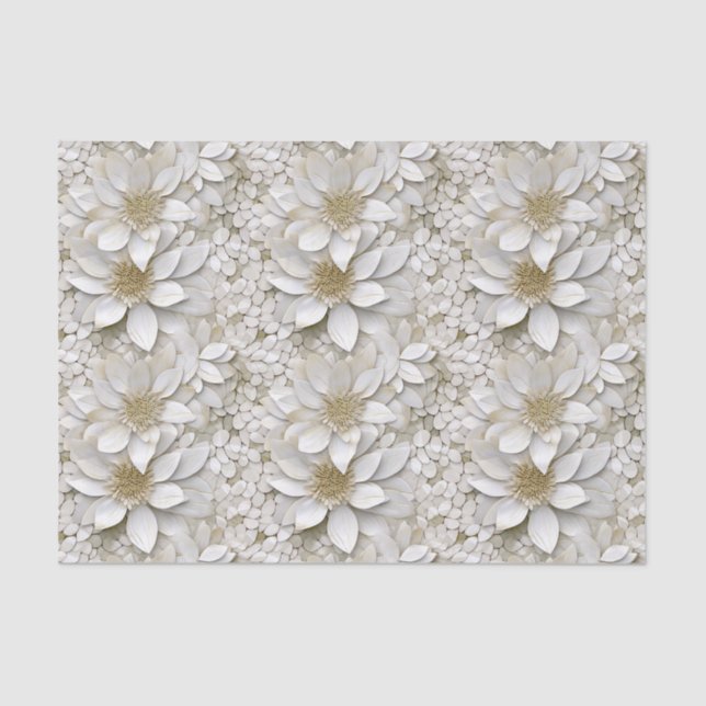 Papier Mousseline Mariage or blanc Lotus Fleurs (Recto)