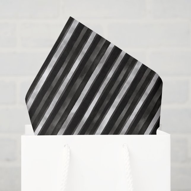 Papier Mousseline Mariage Rayures Noir Argent (Sac cadeau)