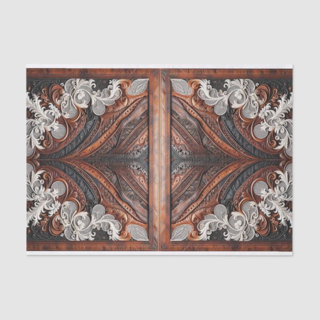 Papier Mousseline Mariage rustique en cuir et dentelle multicolore (Recto)