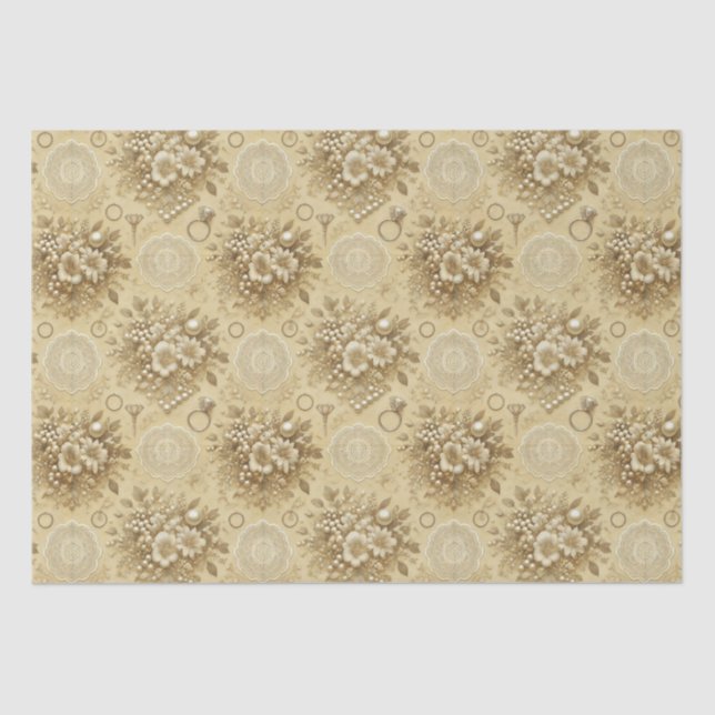 Papier Mousseline Mariage traditionnel floral perles et dentelle (Recto)