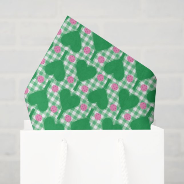Papier Mousseline Mariage vert et rose Gingham Pickleball Préparatoi (Sac cadeau)