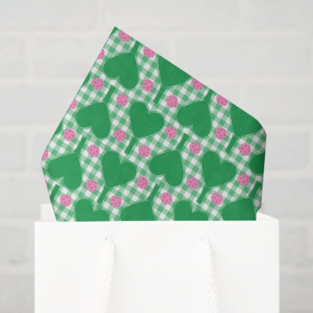 Papier Mousseline Mariage vert et rose Préparé Gingham Pickleball (Sac cadeau)