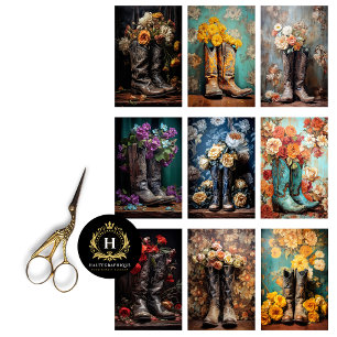 Papier Mousseline Mariage vintage Floral Cowboy Bottes Découpage