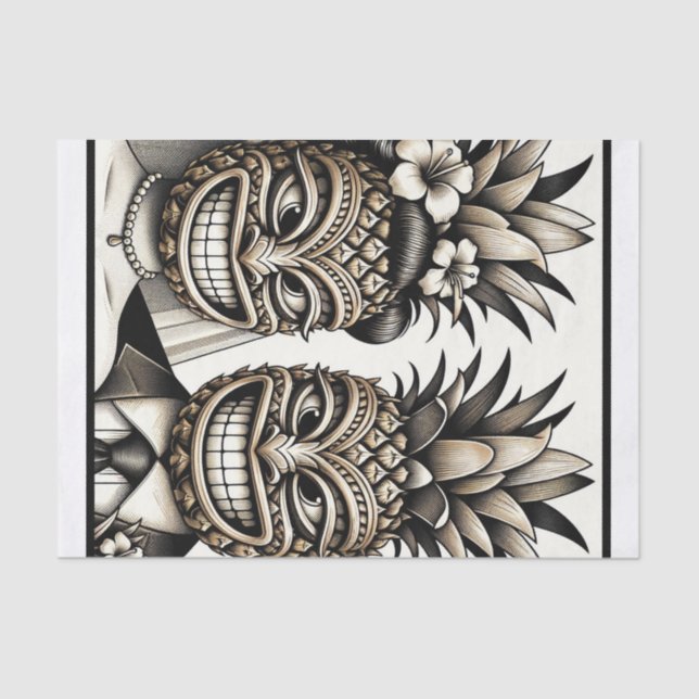 Papier Mousseline Marie et marié Tête de Tiki d'ananas Aloha pour ma (Recto)