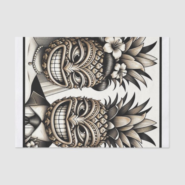 Papier Mousseline Mariés aloha tête de tiki ananas mariage  (Recto)