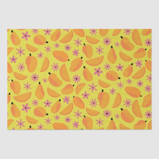 Papier Mousseline Marigold Mango Fruit and Flowers Motif (Recto)