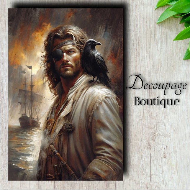 Papier Mousseline Marin avec découpage de corbeau (Seafarer With Raven Decoupage Tissue Paper)