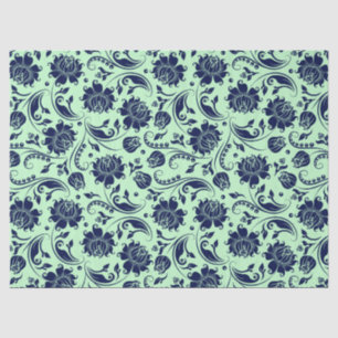 Papier Mousseline Marine bleu Floral Damas Arrière - plan vert
