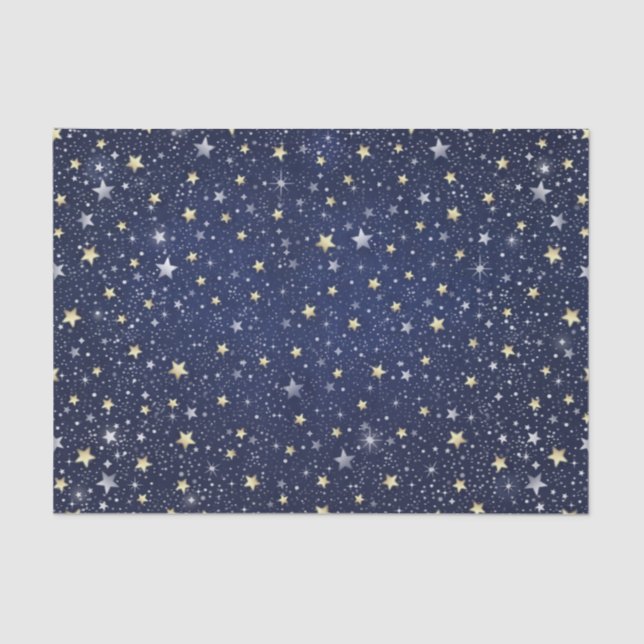 Papier Mousseline Marine Blue White & Gold Stars (Recto)