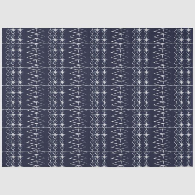 Papier Mousseline Marine Blue White Lines Tie Dye Motif traditionnel (Recto)