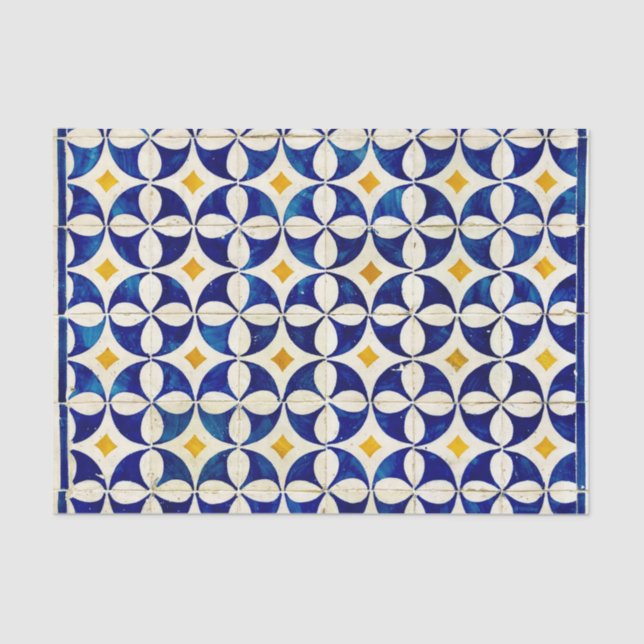 Papier Mousseline Marine marocaine Espagnole Tile Bleu Blanc Jaune (Recto)