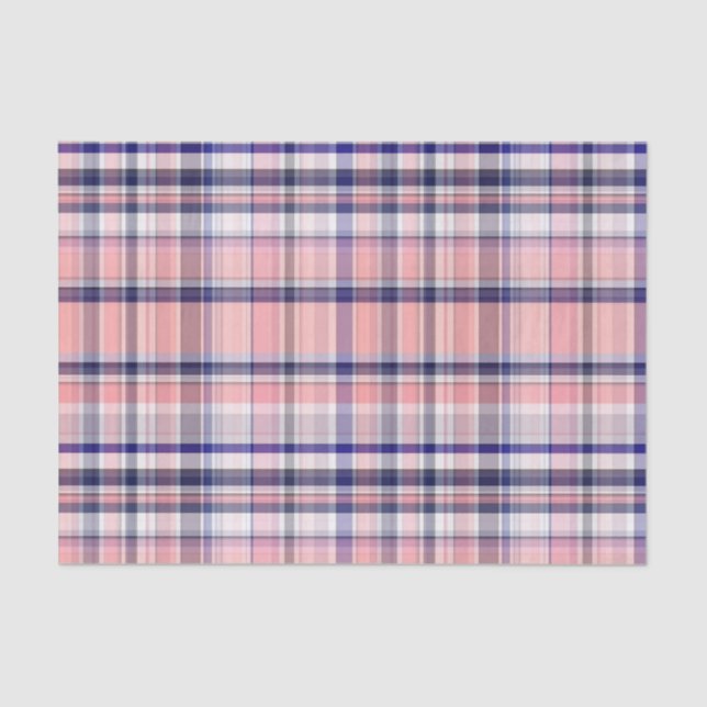Papier Mousseline Marine Rose Bleu Blanc Preppy Madras Plaid (Recto)